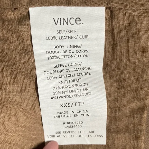 Vince Leather Jacket Draped Collar Open Front in Cocoa Brown - Picture 7 of 11